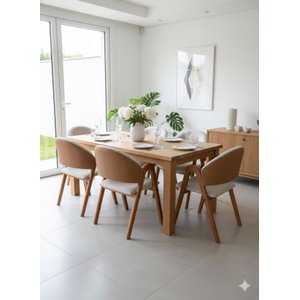 Kit 6 Cadeiras de Jantar em Madeira Maciça Tecido Linho:bege