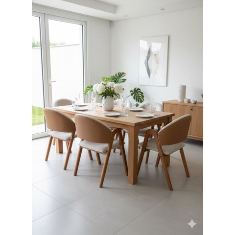 Kit 6 Cadeiras de Jantar em Madeira Maciça Tecido Linho:bege