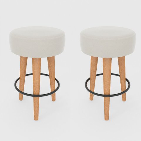 Kit 2 Banqueta Média Cozinha 60cm Estofada Off-white Madeira Maciça Urban