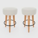 Ver imagem 1 de Kit 2 Banqueta Média Cozinha 60cm Estofada Off-white Madeira Maciça Urban