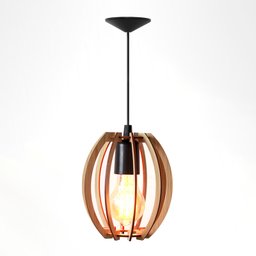 Kit Luminária Lustre Pendente de Madeira Dante E27 15x17cm com Lâmpada Retrô Cor:marfim - 1