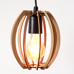 Kit Luminária Lustre Pendente de Madeira Dante E27 15x17cm com Lâmpada Retrô Cor:marfim - 2