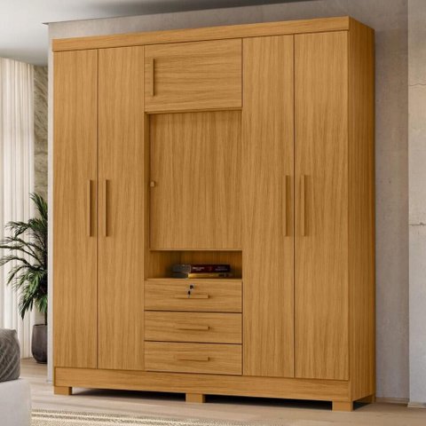 Guarda-Roupa Casal com 6 Portas 3 Gavetas e Chave 179cm Multimóveis CR35673 Madeirado