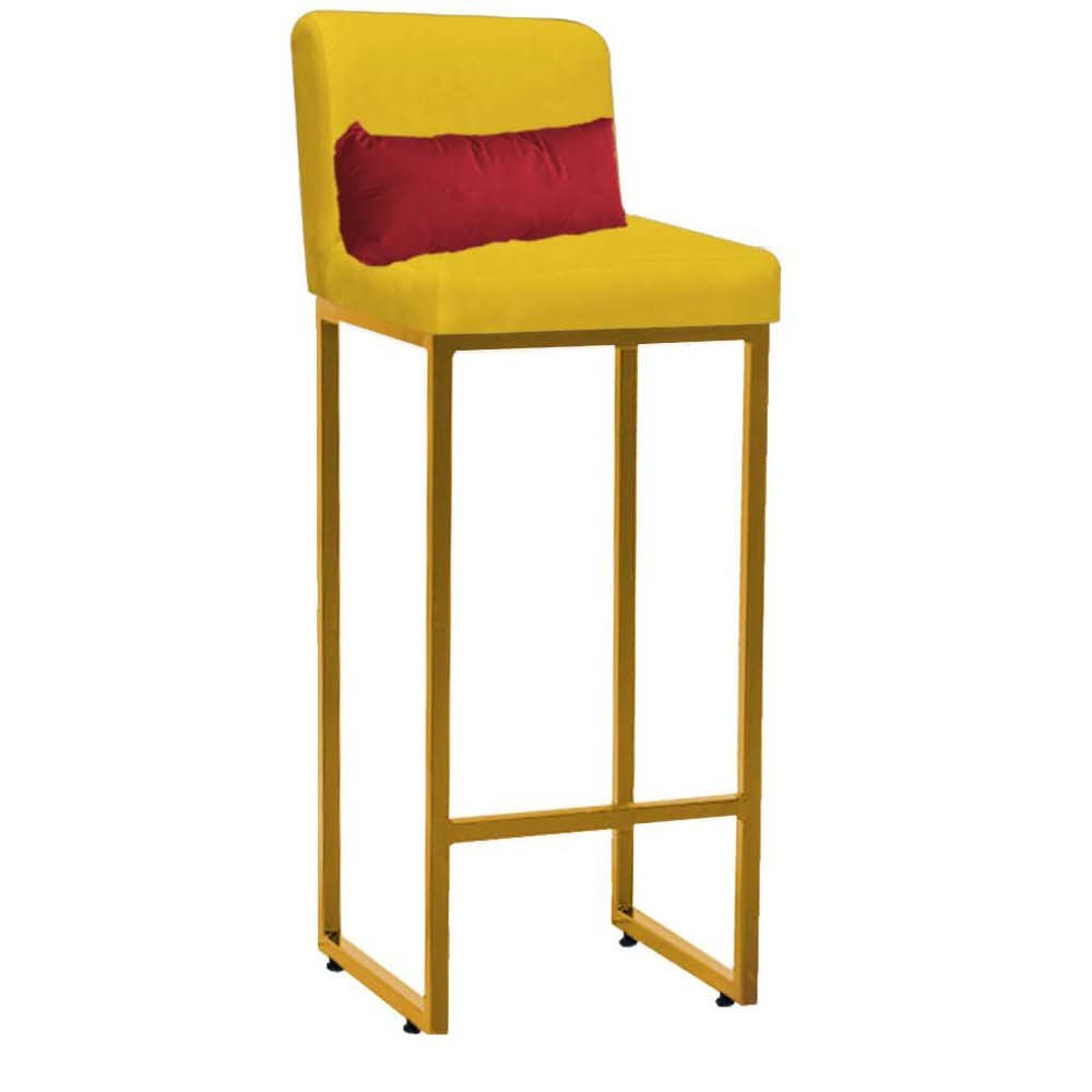 Kit Mesa Bistrô Lucca e 1 Banqueta Lucca Tampo Carvalho Ferro Dourado Sintético Amarelo e Almofada V - 3