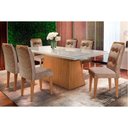 Ver imagem 1 de Conjunto: Mesa de Cozinha Luna C/ Tampo de Vidro Canto Curvo 180x90cm e 6 Cadeiras Imperatriz Imbuia