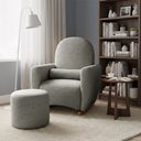 Ver imagem 3 de Poltrona de Balanço Amamentação Design Curvo Lara com Puff Tecido Chenille Francês Cinza