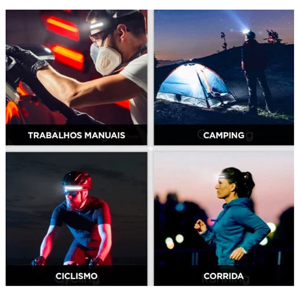 Lanterna de Cabeça Sensor Movimento Led Pesca Oficina Ciclismo Camping Usb Multiuso Alta - 3