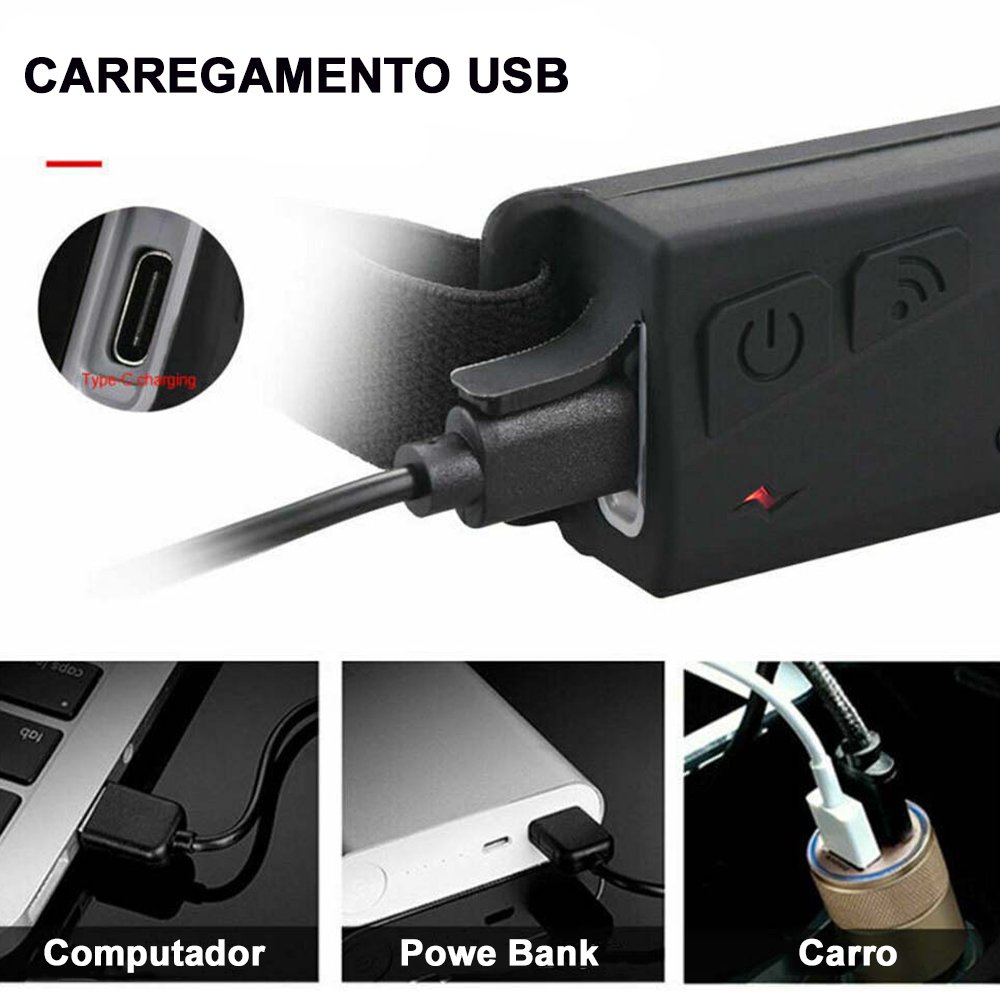 Lanterna de Cabeça Sensor Movimento Led Pesca Oficina Ciclismo Camping Usb Multiuso Alta - 5