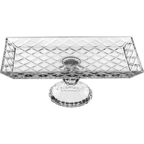 Prato Bolo Boleira Retangular Home&co com Pé Eco Crystal 12x32x17cm Transparente