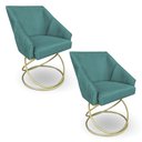 Ver imagem 1 de Kit 2 Poltronas Luxo Alana Suede Azul Turquesa Base de Ferro Dourado - Pallazio