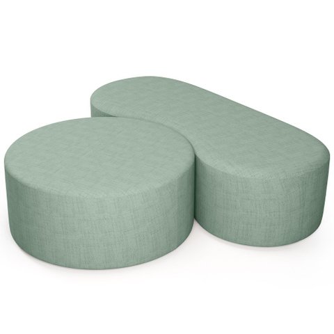 Kit Puff Redondo Lola e Puff Recamier Orgânico Orbit W01 Linho Verde Menta - Lyam Decor