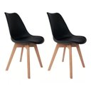 Ver imagem 1 de Kit 2 Cadeiras de Jantar Saarinen Leda Tulipa Base Wood Madeira Maciça com Estofado em Couro Preto