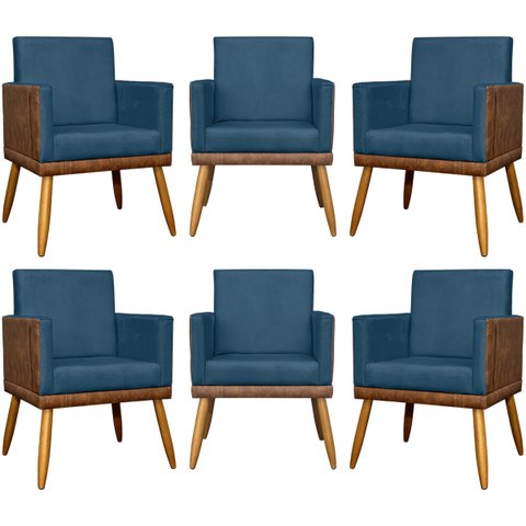 Kit 6 Poltronas Decorativas para Escritório Lis Corino e Suede Cores Pé 30cm