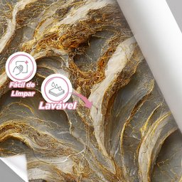 Papel de Parede Painel 3D Mármore Cinza com Dourado Auto 2M Colante Lavável Revestimento Brilhoso - 3