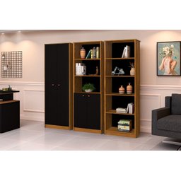 Conjunto 3 Armários Organizador Office Escritório Preto com Nature - Rede Móveis - 1