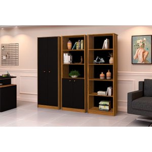 Conjunto 3 Armários Organizador Office Escritório Preto com Nature - Rede Móveis