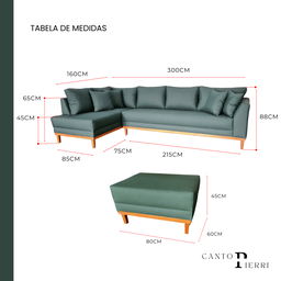 Sofá Canto Pierri | Base Madeira & Tec. Impermeável | Bipartido | 4 Lugares | 300cm | Floresta 311 - 6