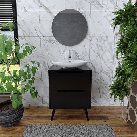 Conjunto Banheiro Balcão Gabinete e Espelheira Pt - Tecno