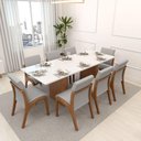 Ver imagem 1 de Conjunto Mesa Toscana + Cadeiras Tulipa 8 Lugares com Tampo em MDF e Estofado Linho Cinza Mescla