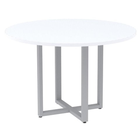 Mesa de Reunião Redonda P25 Pandin 110 Cm (largura) Tampo Mdp Branco Pé Aço Tubular Cinza