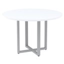 Ver imagem 1 de Mesa de Reunião Redonda P25 Pandin 110 Cm (largura) Tampo Mdp Branco Pé Aço Tubular Cinza