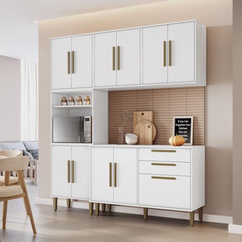 Cozinha Completa Lorena 11 Portas 2 Gavetas MDP 182cm Branco Kaiki Móveis