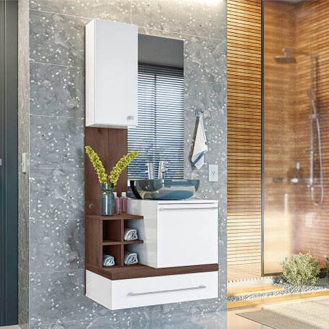 CONJUNTO ARMÁRIO PARA BANHEIRO RAVENNA - Nogal Ébano