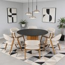 Ver imagem 1 de Conjunto de Jantar Verbena 6 Lugares Tampo em Vidro com Cadeiras Linho Cru 135cm Lyam Decor