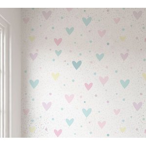 Papel de Parede Corações Infantil Colorido Rolo 3m