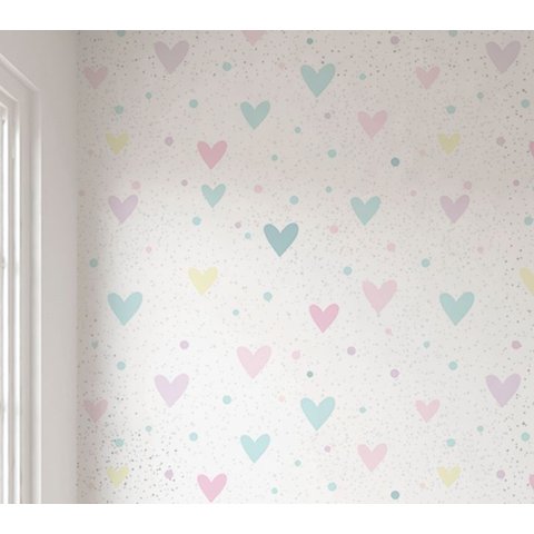 Papel de Parede Corações Infantil Colorido Rolo 3m