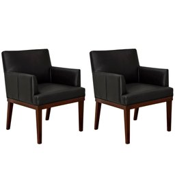 Kit 2 Poltronas Decorativa Vitória Couro Preto Pés Madeira Ms Decor - 1