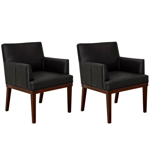 Kit 2 Poltronas Decorativa Vitória Couro Preto Pés Madeira Ms Decor