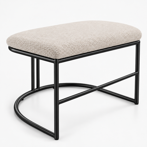 Puf Poltrona Lua Premium Base Metal Preta Boucle Bege