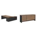 Ver imagem 2 de Kit 2 Peças com Mesa para Escritório Diretor em L em Tamburato e Armário Multiuso Baixo Marrom/Nogal/Preto Artany