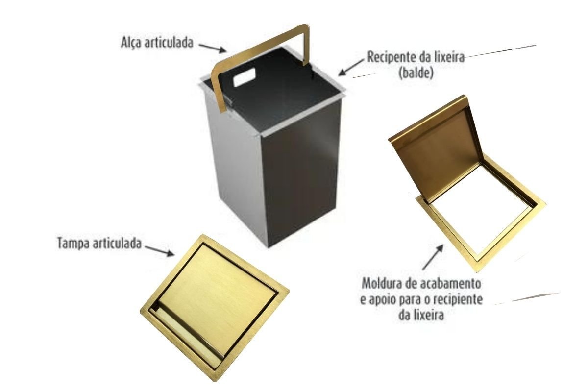 Lixeira Dourada Quadrada em Aço Inox para Embutir By Fineza ...