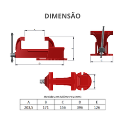 Torno de Bancada Mordente Fixo Largura Mordente 203,2mm Abertura Máxima 126mm Nº 8 Durín - 3