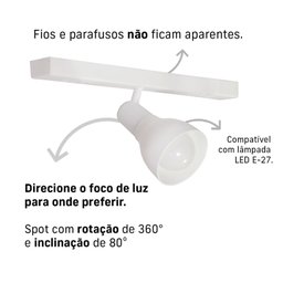 Kit 2 Trilho Eletrificado 1 Spot Lâmpada E27 Direcionável Cor:branco - 3