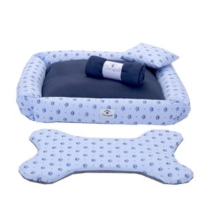Kit Cama Pet Cachorro ou Gato Realeza Azul Tam: G 04 Peças [f101]