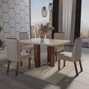 Ver imagem 1 de Sala de Jantar Paola Tampo em MDF com Vidro Cadeiras Bege 120cm Bom Pastor Móveis