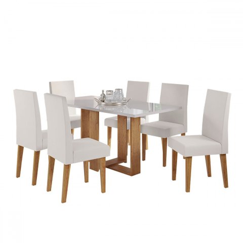 Mesa de Jantar 6 Lugares Aspen com Vidro Mel/off White/marfim - Viero Móveis