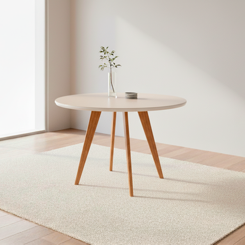 Mesa para Sala de Jantar Redonda 109cm com Vidro Acerola Marrom/Off White