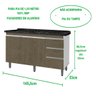 Gabinete Para Pia de 1.50 Metro balcão 100% MDF com Puxador em Alumínio inteiro chapa de 15mm ultima - 4