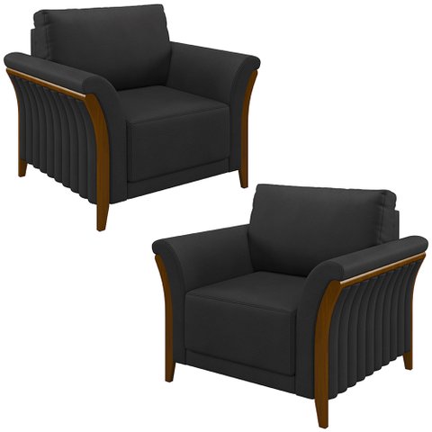 Kit 2 Poltronas Decorativas Pés em Madeira Market PU Preto - Gran Belo