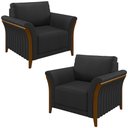 Ver imagem 1 de Kit 2 Poltronas Decorativas Pés em Madeira Market PU Preto - Gran Belo