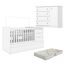 Ver imagem 1 de Berço Multifuncional Cleo e Cômoda Infantil Americano Branco Fosco com Colchão Gazin - Henn