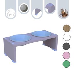Comedouro Elevado Duplo Pet Gato Cachorro Mdf Nick - Porcelana - Rose - 1