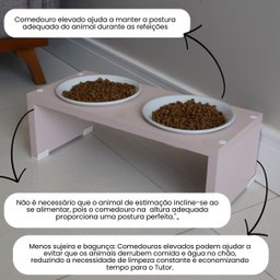 Comedouro Elevado Duplo Pet Gato Cachorro Mdf Nick - Porcelana - Rose - 3