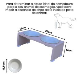 Comedouro Elevado Duplo Pet Gato Cachorro Mdf Nick - Porcelana - Rose - 2