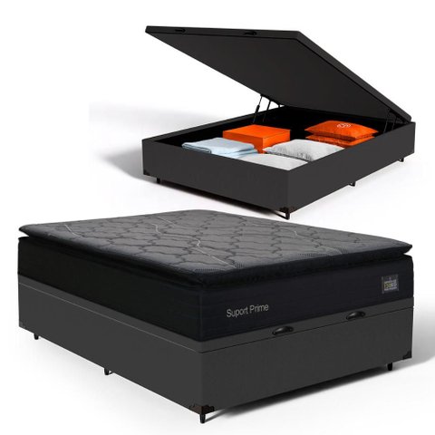 Cama Box Baú com Colchão de Espuma D45 Pillow Top Suport Prime Casal 138cm