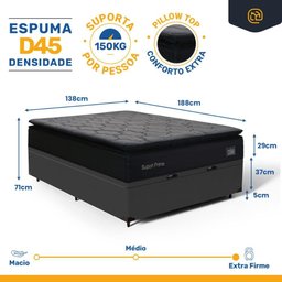 Cama Box Baú com Colchão de Espuma D45 Pillow Top Suport Maxx Casal 138cm - 2
